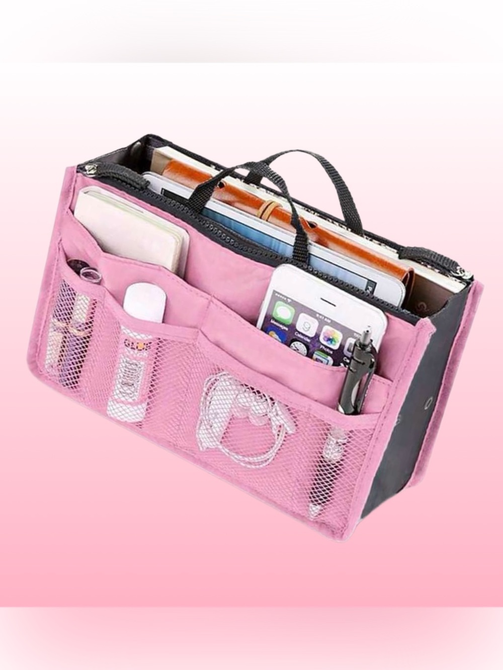 Black or Pink Organizer Tote Insert - Mesh Front Pockets